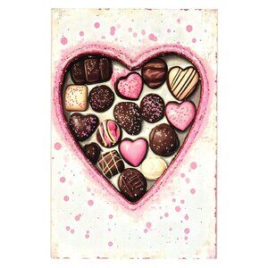 Heart Shaped Box Chocolates Valentine Postcard Pink Brown Chocolate Design Gift